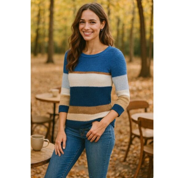 Chico's Striped Textured Pullover Sweater - Picture 3 of 9